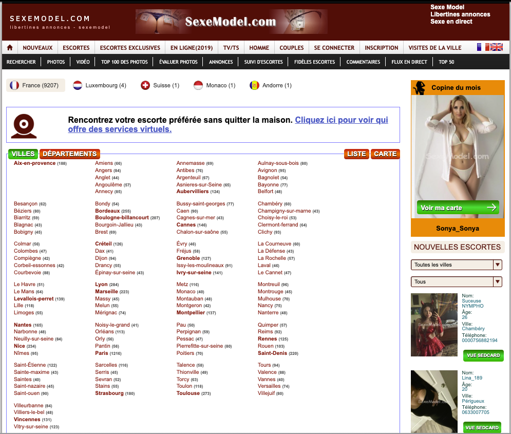 Capture d'écran de l'ancien site Sexemodel avant sa fermeture en 2026